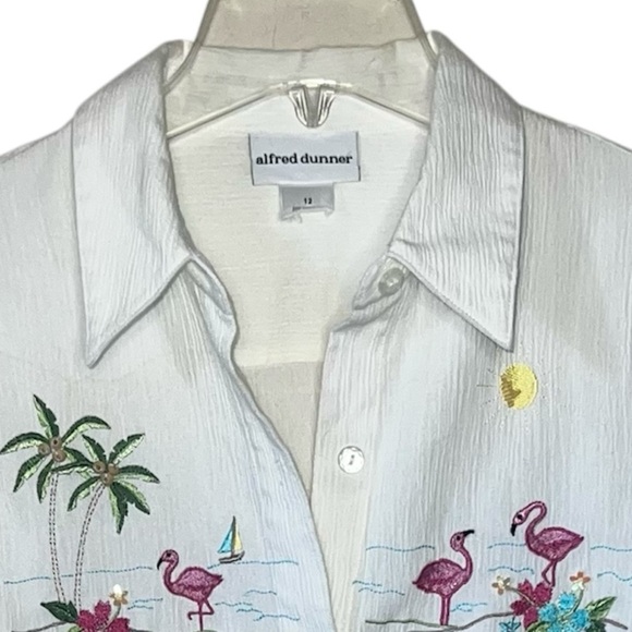 Alfred Dunner Button Down White Shirt Short Sleeves Embroidered Summer Size 12 - Picture 8 of 8